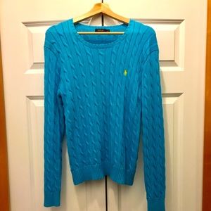 Blue/Teal Ralph Lauren Cable Knit Sweater L/XL Like New! Perfect Condition